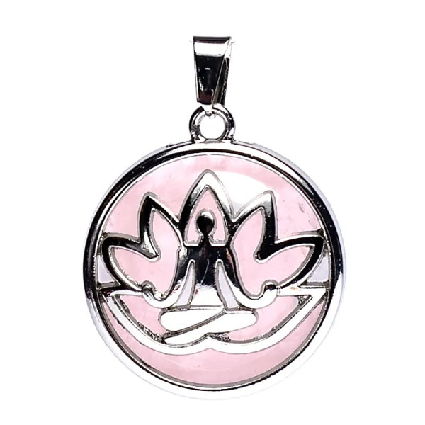 Pendentif Méditation Lotus avec Quartz rose -- 3cm