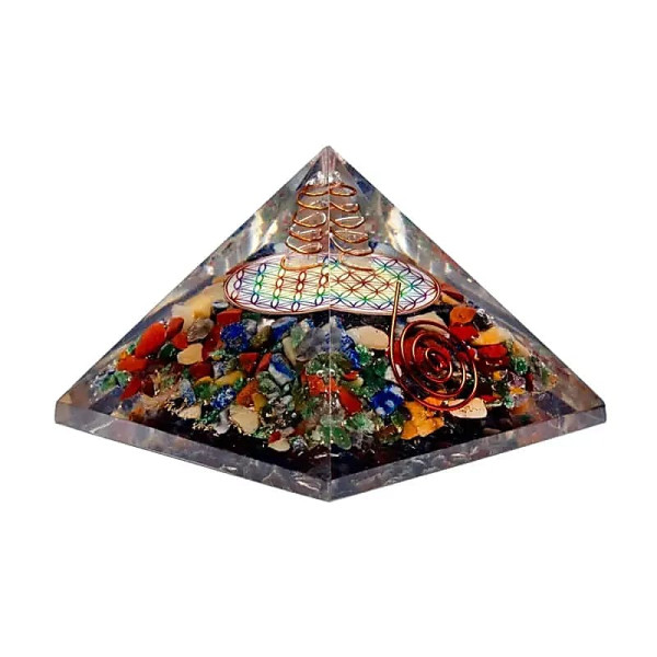 Pyramide de Fleur de vie colorée avec pointe de Cristal-- 7x7x6cm