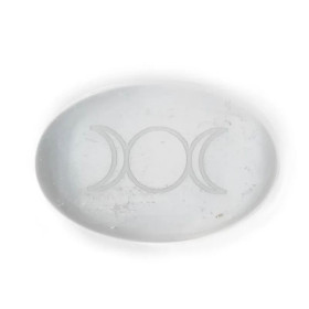 Pierre de sélénite avec symbole de déesse gravé  -- 5x4x1.5cm