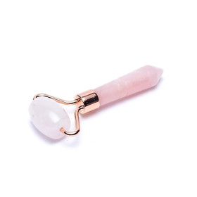 Rouleau de massage d'acupression quartz rose -- 8cm