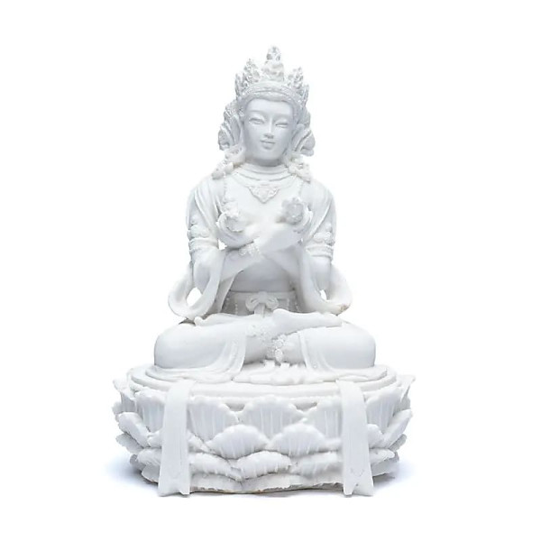 Statue bouddha avec dorje et cloche blanc -- 11x17cm