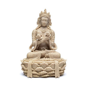 Statue bouddha avec dorje et cloche couleur sable -- 11x17 cm
