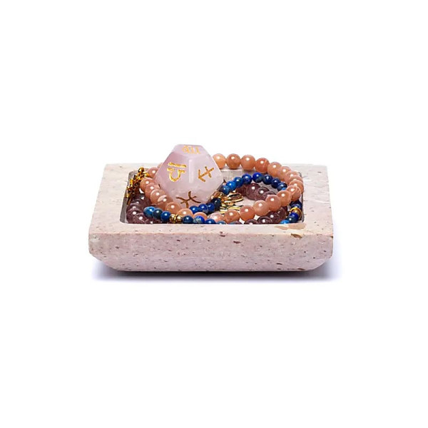 Plateau/socle à bougie - carré en stéatite beige -- 9x9cm