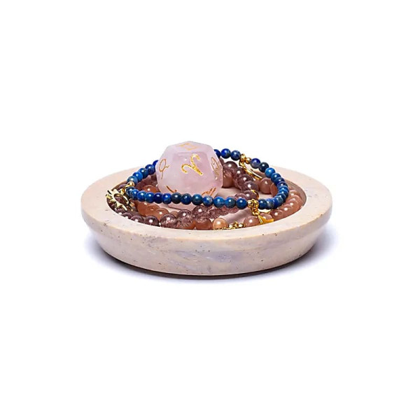 Plateau/socle à bougie - rond en stéatite beige -- 9,5cm