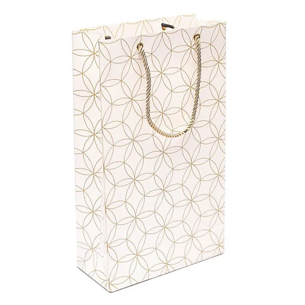 Pochette cadeau fleur de vie blanc et or -- 33x20x8,5cm