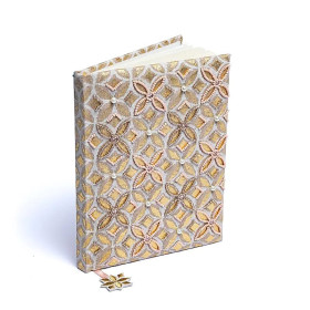 Carnet velours beige/or avec Fleur de vie -- 20x15 cm
