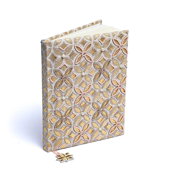 Carnet velours beige/or avec Fleur de vie -- 20x15 cm