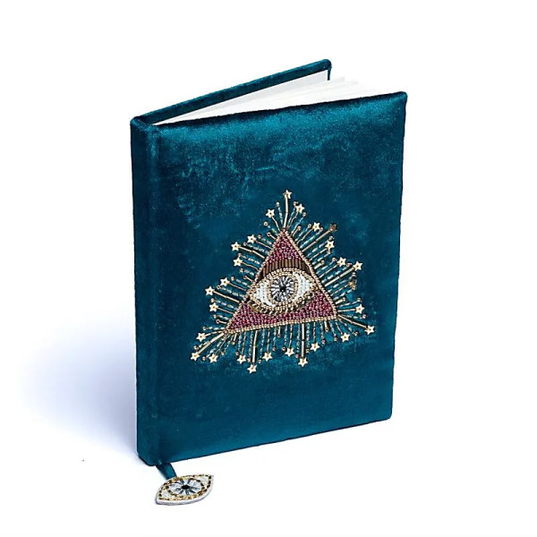 Carnet de notes velours pétrole avec Oeil des tarots -- 20x15 cm