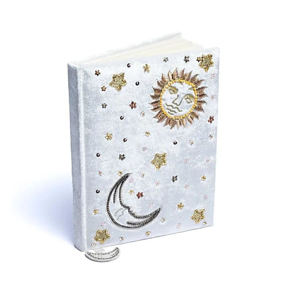 Carnet de notes velours Blanc avec Soleil et Lune -- 20x15 cm