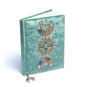 Carnet de notes velours Menthe avec phases lunaires -- 20x15 cm