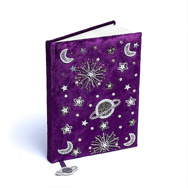 Carnet de notes velours violet avec galaxie -- 20x15 cm
