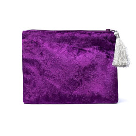 Pochette zippée en velours violet avec galaxie -- 20x15 cm
