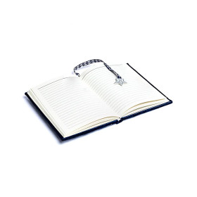 Carnet de notes velours bleu foncé avec lune et étoiles -- 20x15 cm