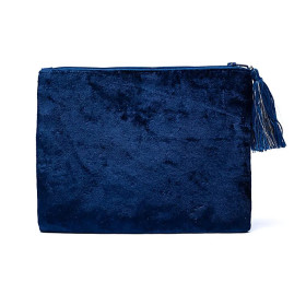 Pochette zippée en velours bleu foncé avec lune et étoiles -- 20x15 cm