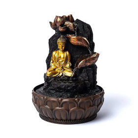 Fontaine à eau Lotus avec Bouddha méditant  -- 19.5x19.5x27cm