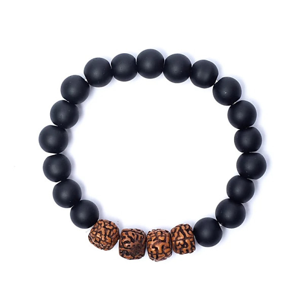 Bracelet rudraksha / onyx noir -- 10mm