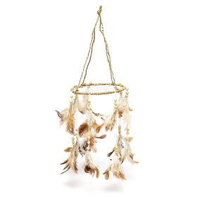 Attrape-rêves rond en chanvre marron/blanc cassé -- ±46x16cm