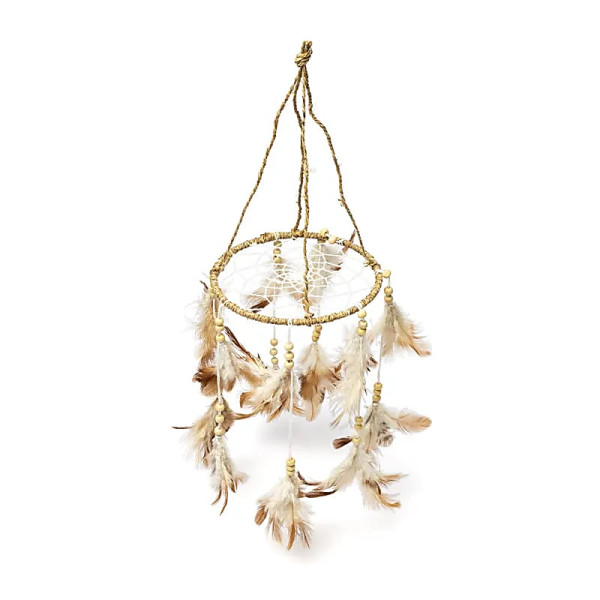 Attrape-rêves rond en chanvre marron/blanc cassé -- ±46x16cm