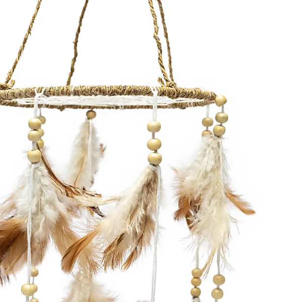 Attrape-rêves rond en chanvre marron/blanc cassé -- ±46x16cm