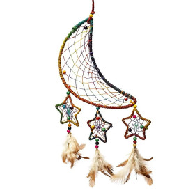 Attrape-rêves chanvre lune et étoiles multicolore -- ±50x20cm