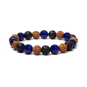 Bracelet pierre de lave / rudraksha / sodalite -- 10 mm