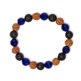 Bracelet pierre de lave / rudraksha / sodalite -- 10 mm