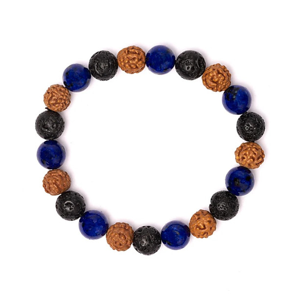 Bracelet pierre de lave / rudraksha / sodalite -- 10 mm