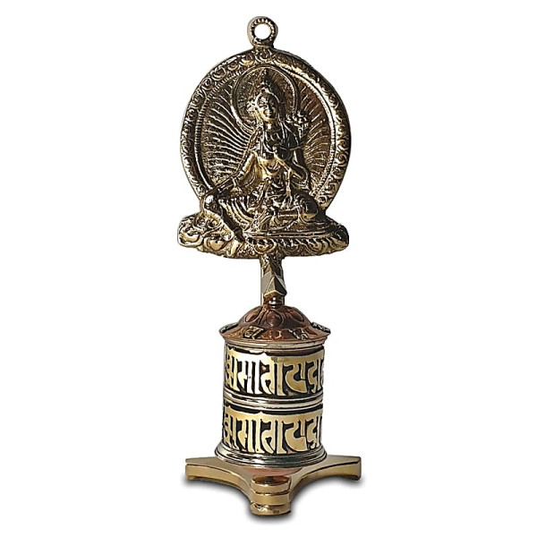 Moulin à prières Tara verte modèle de bureau -- 18x7x6cm