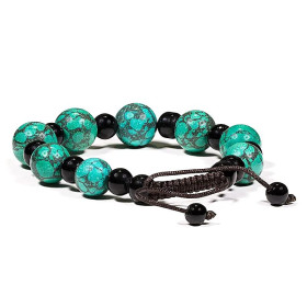 Bracelet turquoise et agate noir ajustable -- ±7 cm