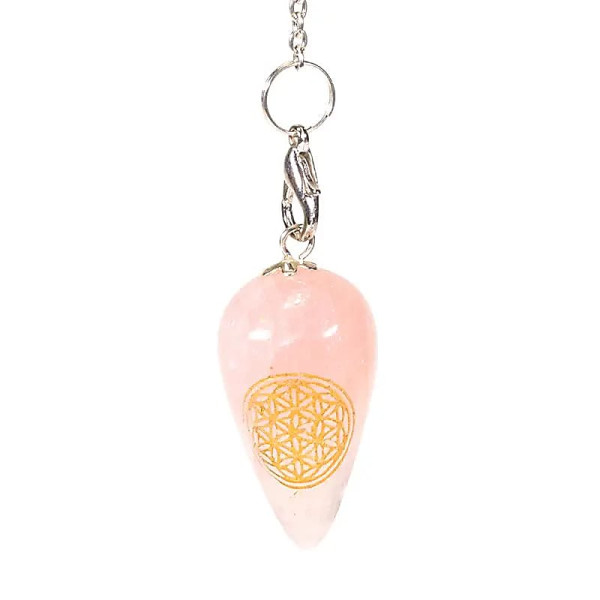 Pendule Quartz Rose forme de goutte avec Fleur de Vie -- 13 g