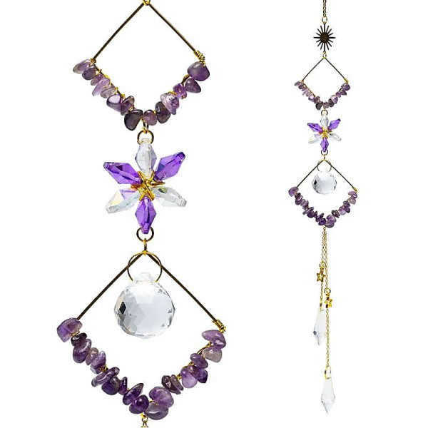 Attrape-soleil avec pierres d'améthyste et losanges -- 50cm