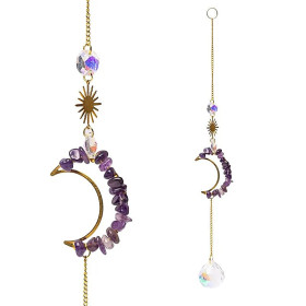 Attrape-soleil avec lune en améthyste et sphère de cristal -- ±35cm