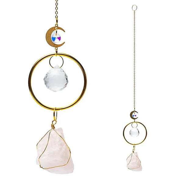 Attrape-soleil avec lune et quartz rose -- 35-40cm