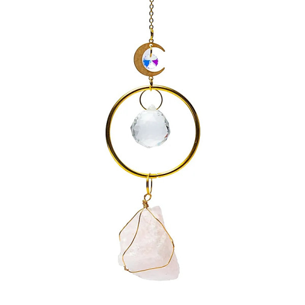 Attrape-soleil avec lune et quartz rose -- 35-40cm