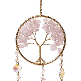 Attrape-soleil avec arbre de vie et quartz rose -- ±30cm
