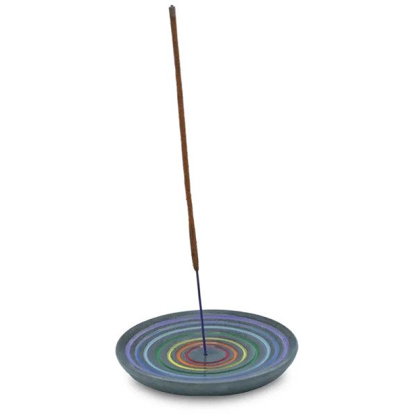 Brûle encens Arc en ciel pierre ollaire noire -- 10 cm