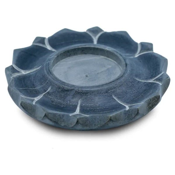 Bougeoir/brûle encens lotus en pierre ollaire gris -- 10 cm