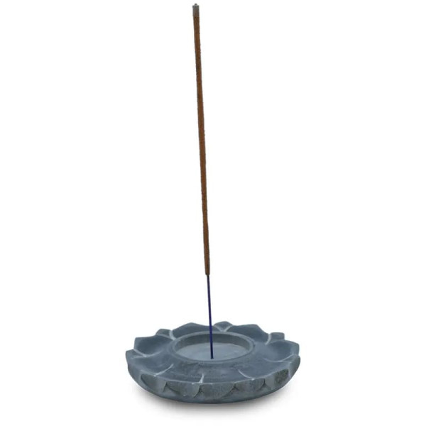 Bougeoir/brûle encens lotus en pierre ollaire gris -- 10 cm