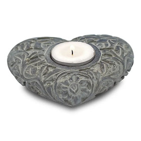 Bougeoir/brûle encens coeur en pierre ollaire gris -- 9x11 cm
