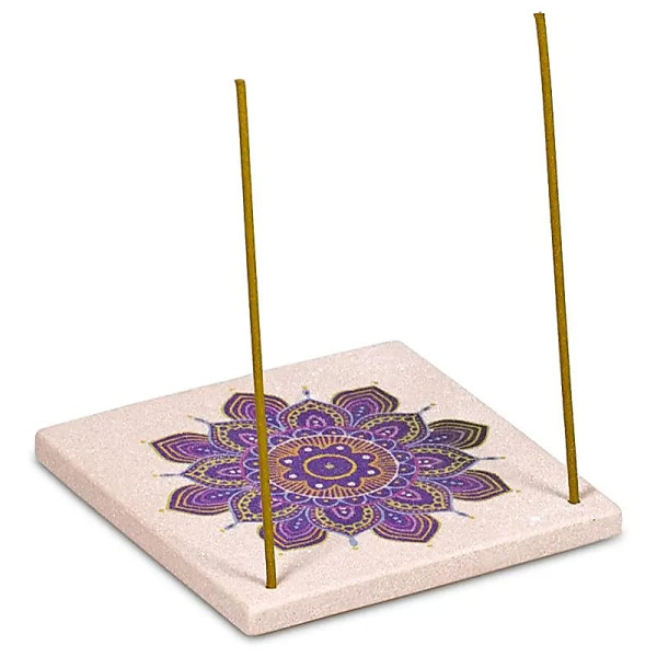 Brule encens en grès fleur mandala -- 10x10 cm