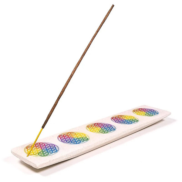 Brûleur d'encens Sable Pierre Fleur de Vie long -- 25.5x5 cm