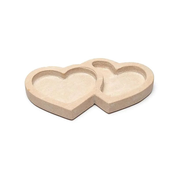 Plat en grès rose double cœur -- 23x13x2,5 cm