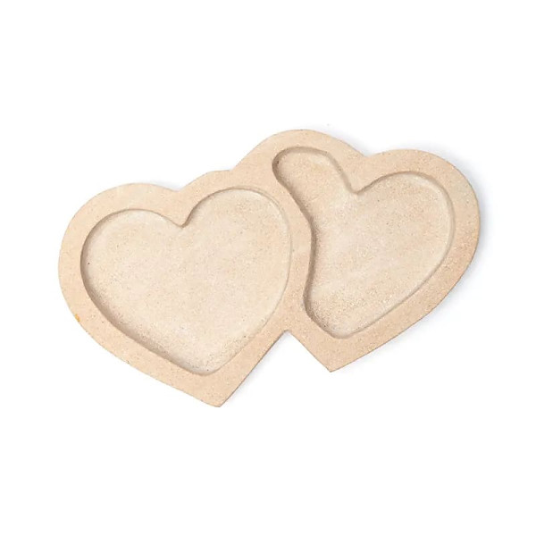 Plat en grès rose double cœur -- 23x13x2,5 cm