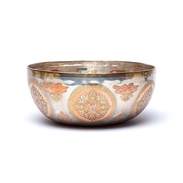 Bol chantant plaqué argent Bouddha Vairochana -- ±25cm； ±1700-1800g