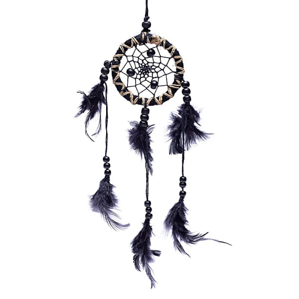 Capteur de rêves noir avec des plumes S