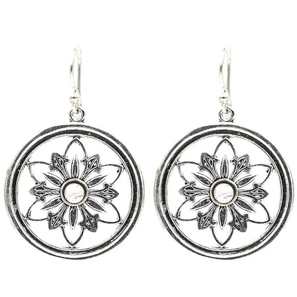 Boucles d'oreilles fleur avec pierre de lune -- 3 cm