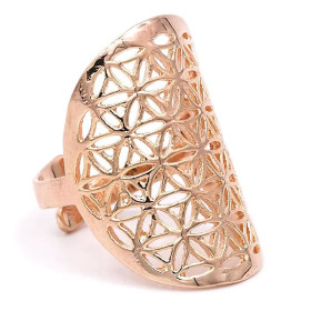 Bague fleur de vie en laiton couleur or rose -- 3x2 cm