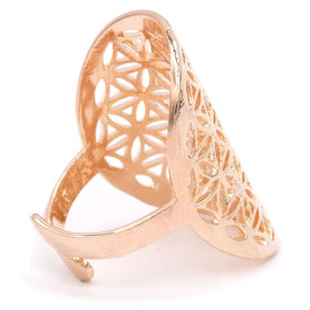 Bague fleur de vie en laiton couleur or rose -- 3x2 cm