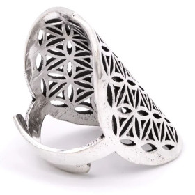 Bague fleur de vie en laiton couleur argent -- 3x2 cm