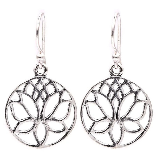 Boucles d'oreilles lotus laiton couleur argent -- 1.8 cm